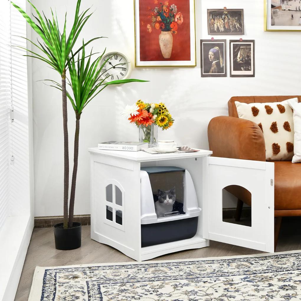 Caixa Areia de Gato e Mesa Decorativa para Gato com Janela Magnética 49 x 53 x 53 cm Branco