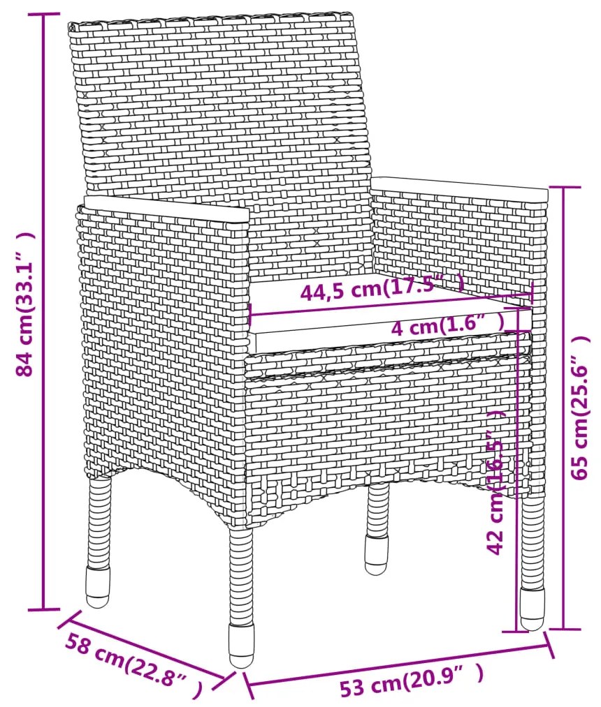 5 pcs conjunto lounge para jardim vime PE cinzento