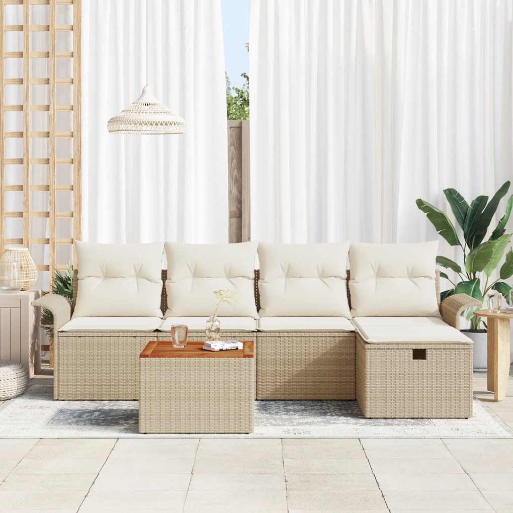 Conjunto de Sofá de Jardim com 6 Peças e Almofadas Bege em Rattan Sint