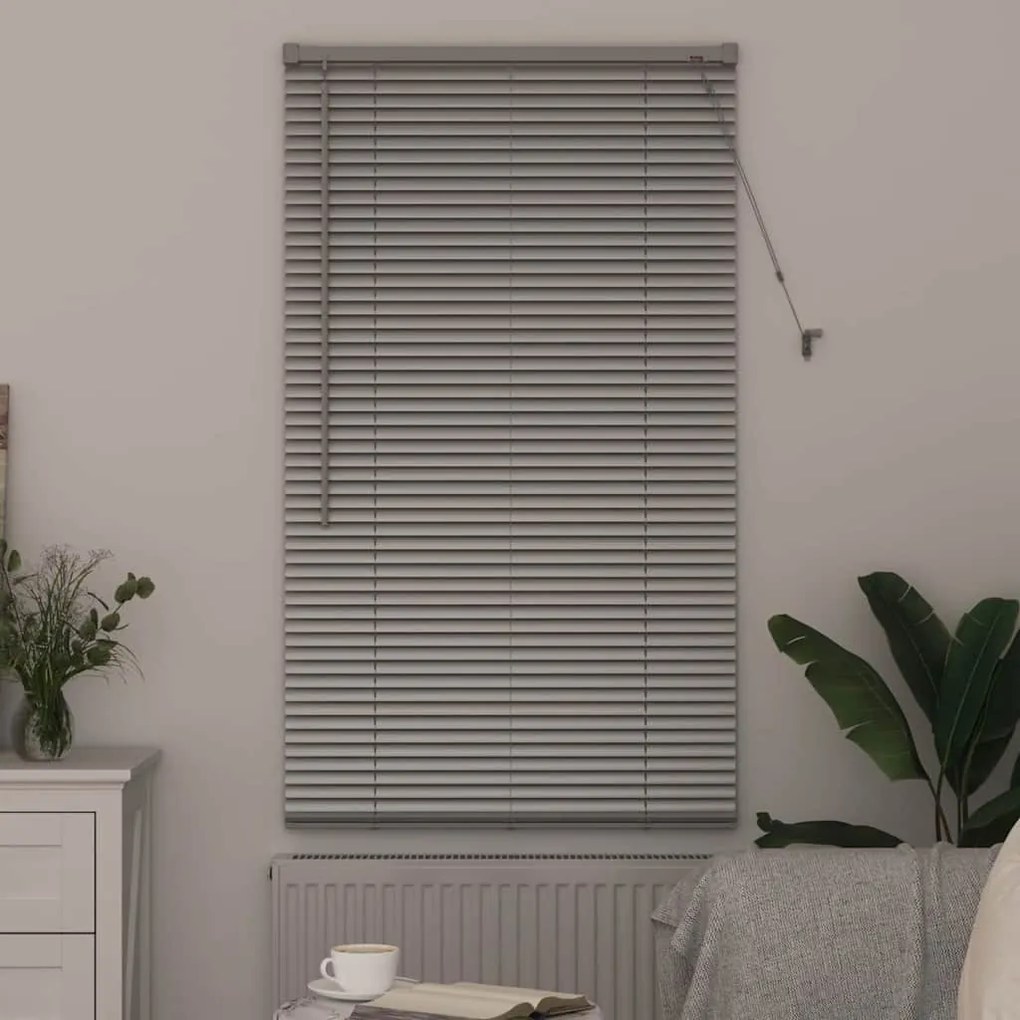 Persiana de Janela com cortinas Manual Prata 80 x 130 cm Alumínio