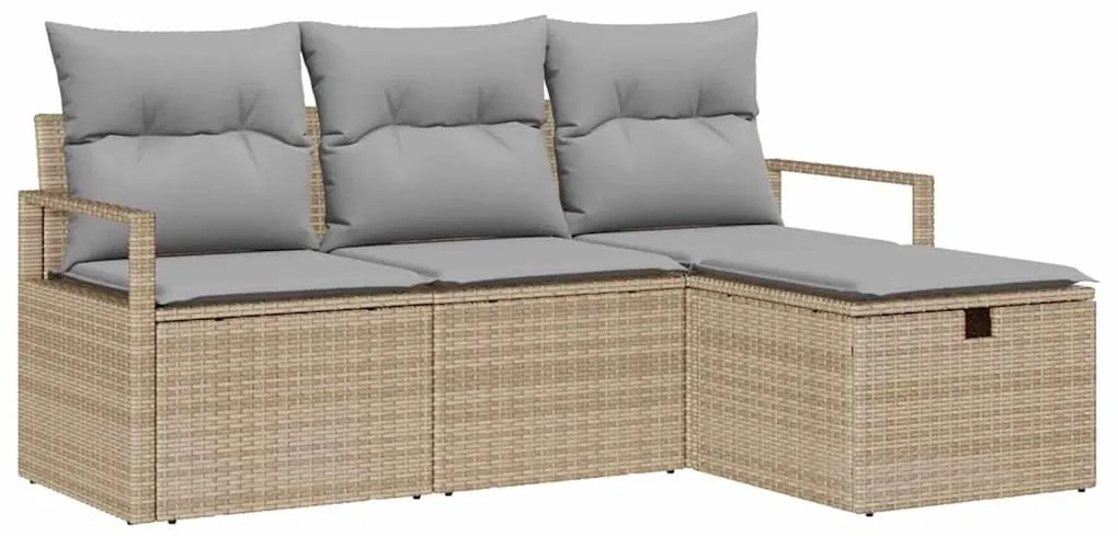 Conjunto de sofá de jardim com 4 peças e almofadas bege em poliratã
