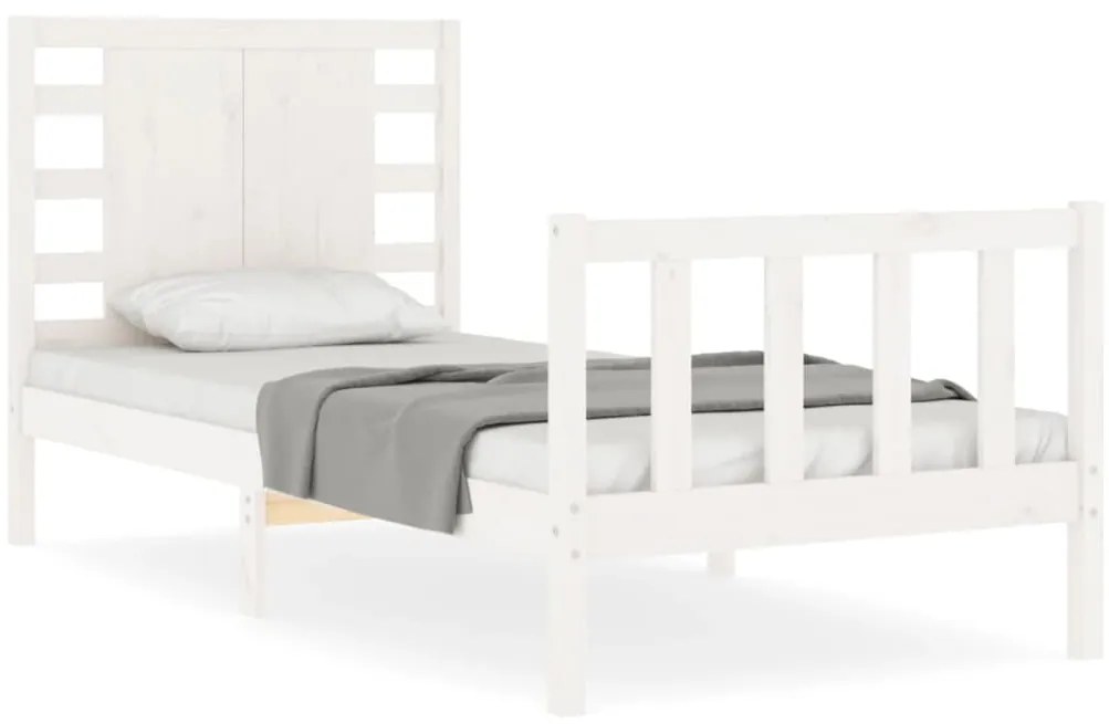 Estrutura cama de solteiro c/ cabeceira madeira maciça branco