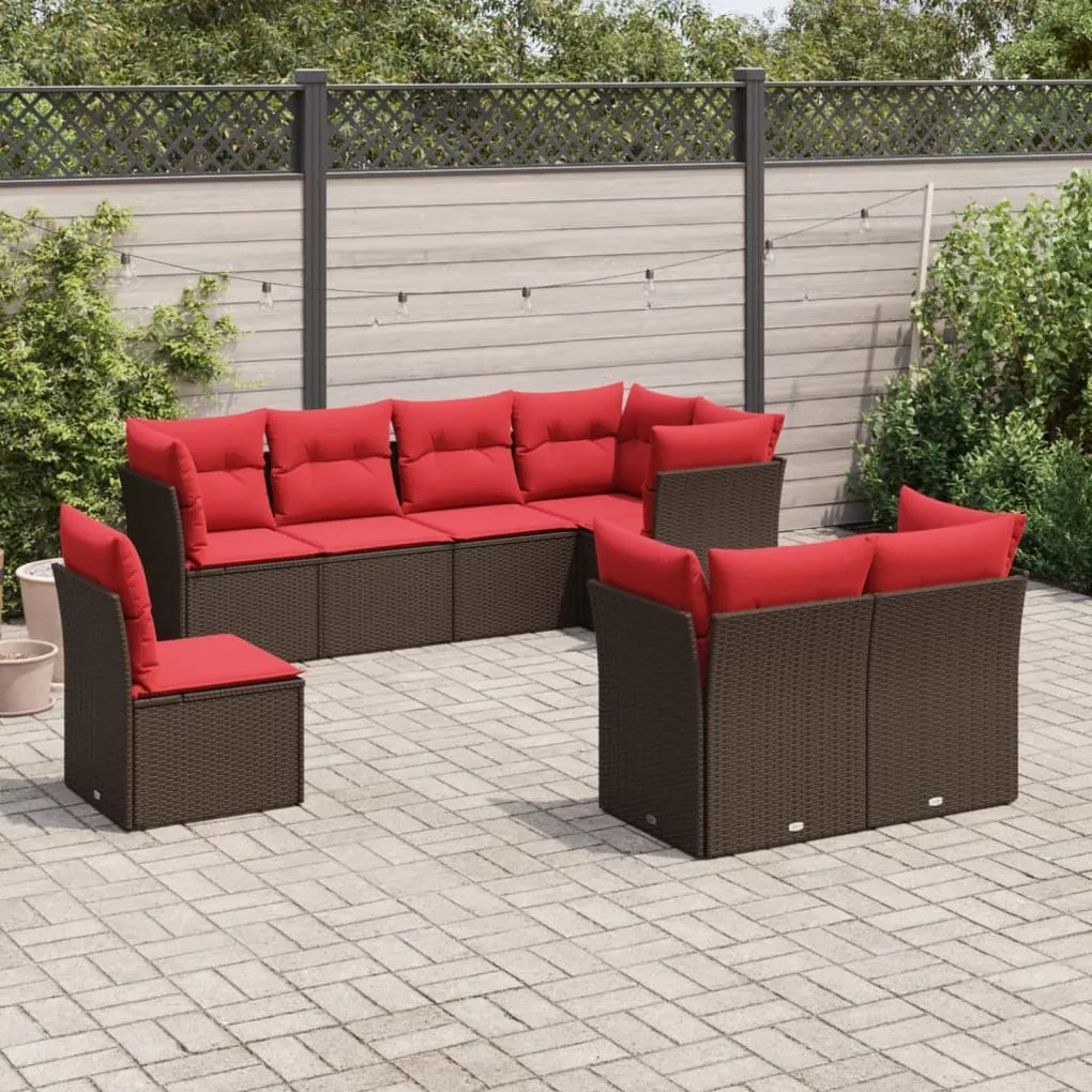 vidaXL 8 pcs conjunto sofás de jardim c/ almofadões vime PE castanho