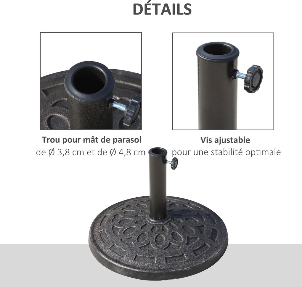 Base de peso para guarda-sol redondo Ø 49 cm em resina com imitação de ferro fundido e motivo em roseta,, peso líquido 14 kg, cor bronze
