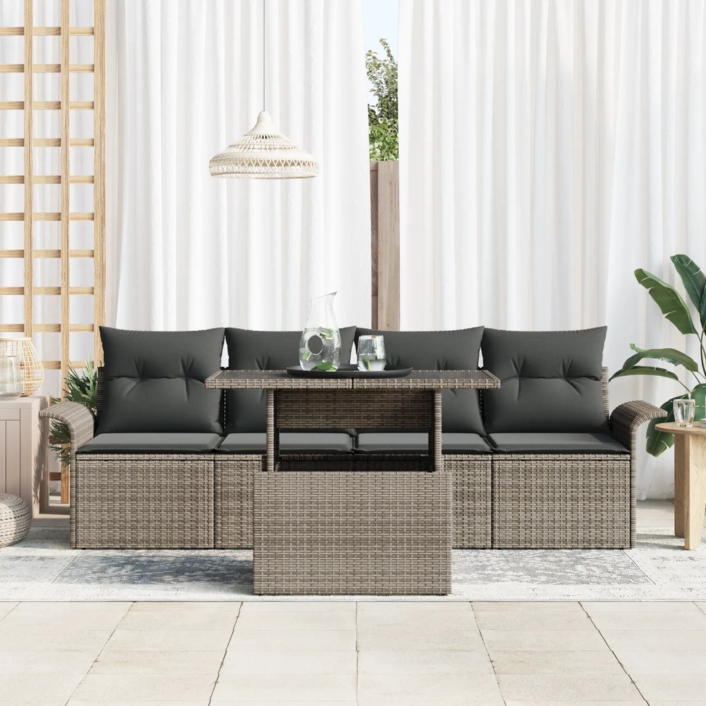 Conjunto de Sofá para Jardim vidaXL 5 Peças com Almofadas Vime Cinzent