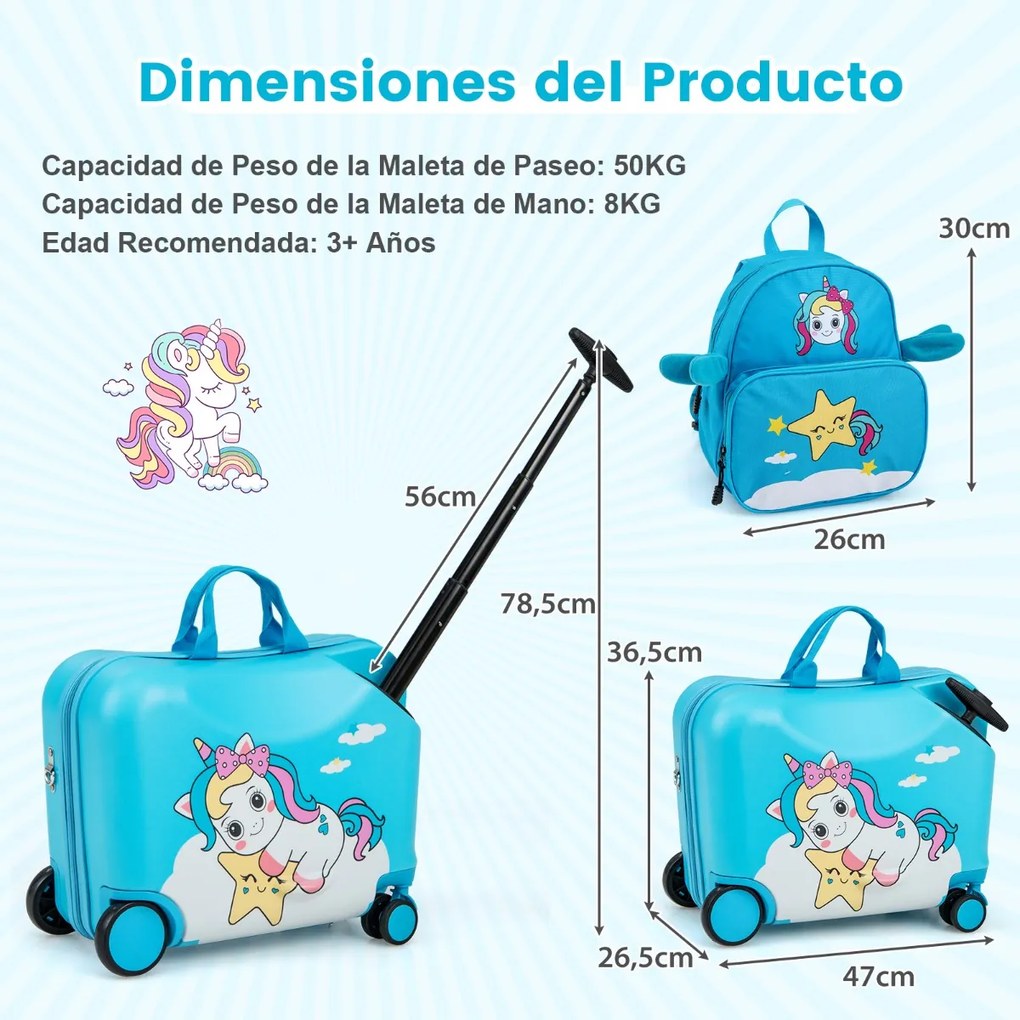 Conjunto de malas de viagem para crianças de 2 peças Mala de viagem de 2 peças e mochila com rodas Casco duro à prova de água Saco de viagem com rodas