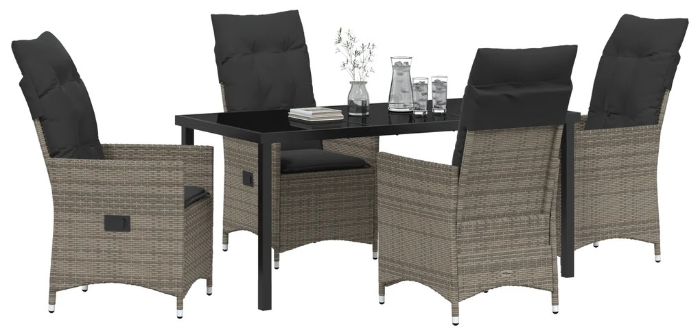 Conjunto de Jantar de Jardim 5 Peças com Almofadas Cinzas de Rattan Si