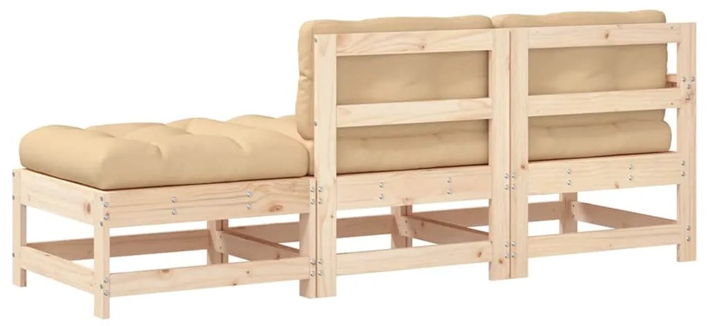 3 pcs conjunto lounge de jardim c/ almofadões madeira maciça