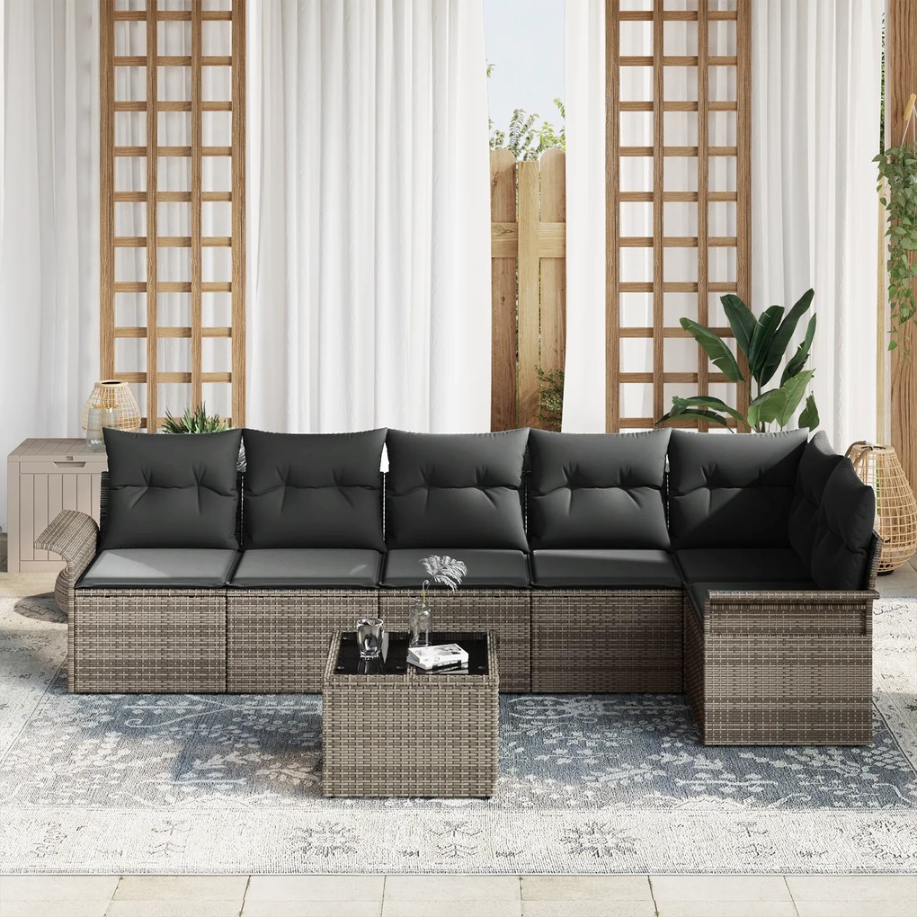 Conjunto de Sofá de Jardim de 6 Peças com Almofadas Rattan Polirattan