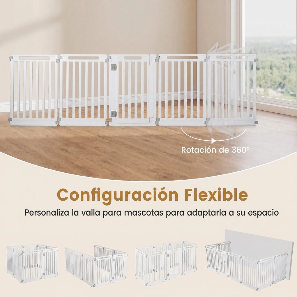 Conjunto de 7 Painéis para Parque para Cães com Porta, 53 x 81 cm, Configuração Flexível, Branco