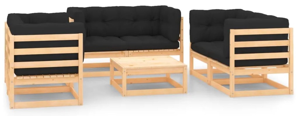 7 pcs conjunto lounge de jardim c/ almofadões pinho maciço