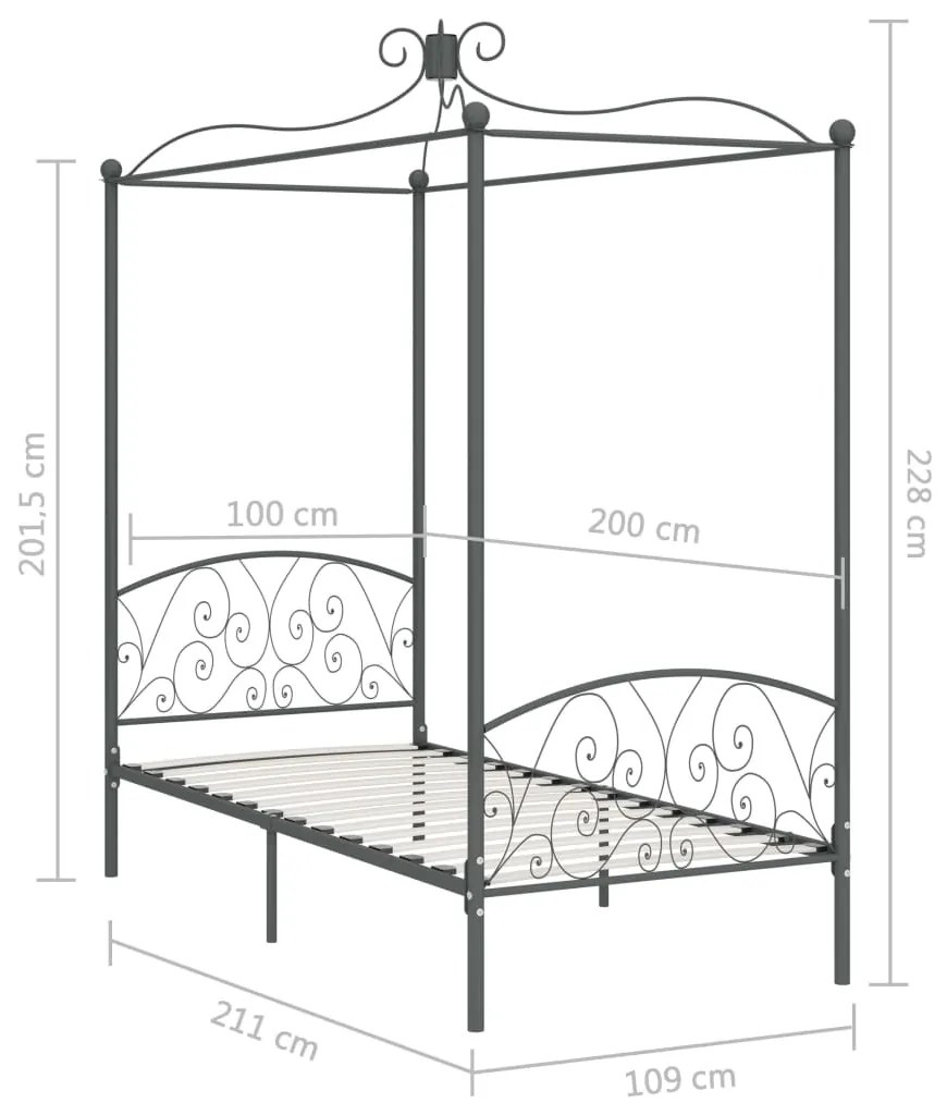 Estrutura de cama com dossel 100x200 cm metal cinzento