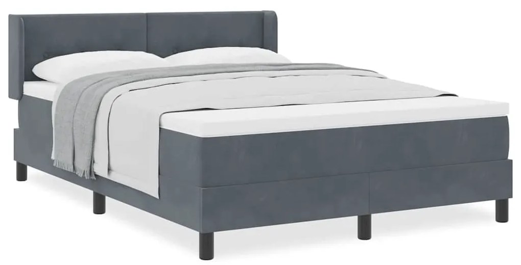 Cama Box Spring com Colchão cinza escuro 140x200 cm Veludo