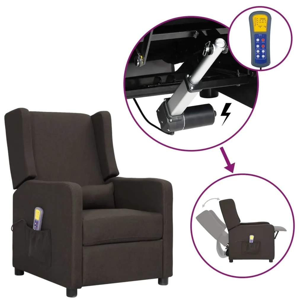 vidaXL Poltrona de massagens tecido cinzento-acastanhado