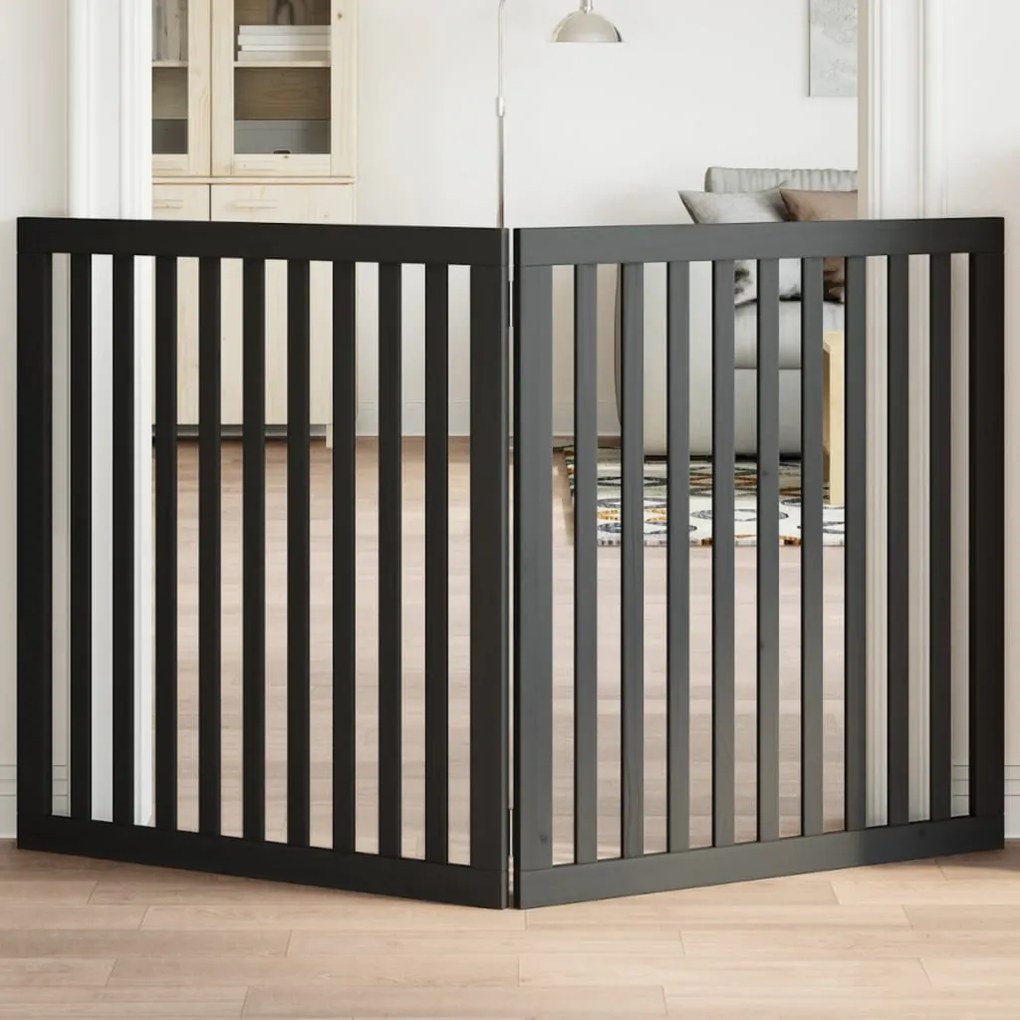vidaXL Portão p/ cães dobrável 2 painéis 160 cm madeira de álamo preto