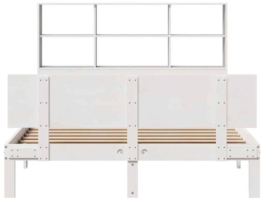 Cama com estante sem colchão 120x190 cm pinho maciço branco
