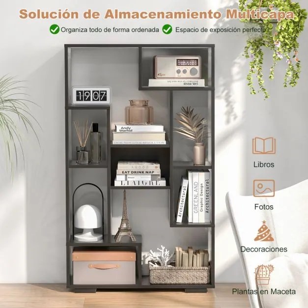 Estante geométrica aberta moderna 70 x 20 x 120 cm para sala de estar e quarto, escritório Preta