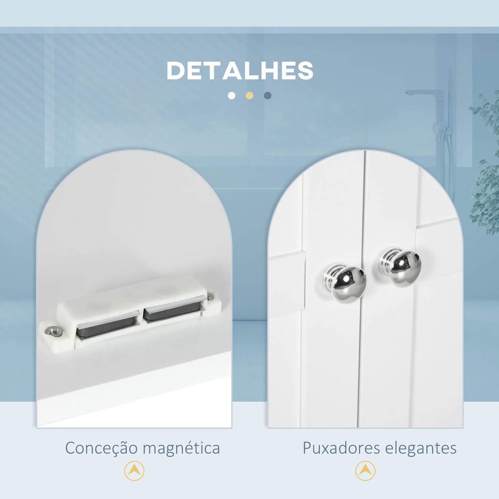 Armário Casa de Banho de Parede com Prateleiras Ajustáveis e Portas com Fechadura Magnéticas 58x24x60 cm Branco