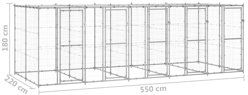 Canil de exterior com telhado 12,1 m² aço galvanizado