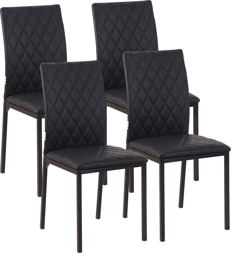 HOMCOM Conjunto de 4 Cadeiras de Sala de Jantar Estofadas com Pés de Metal Cadeiras Modernas 41x50x91 cm Preto | Aosom Portugal