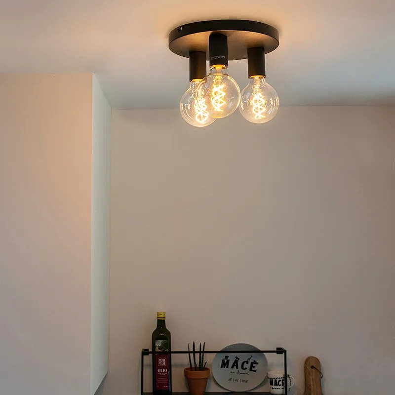 Candeeiro de teto moderno preto redondo - Facil 3