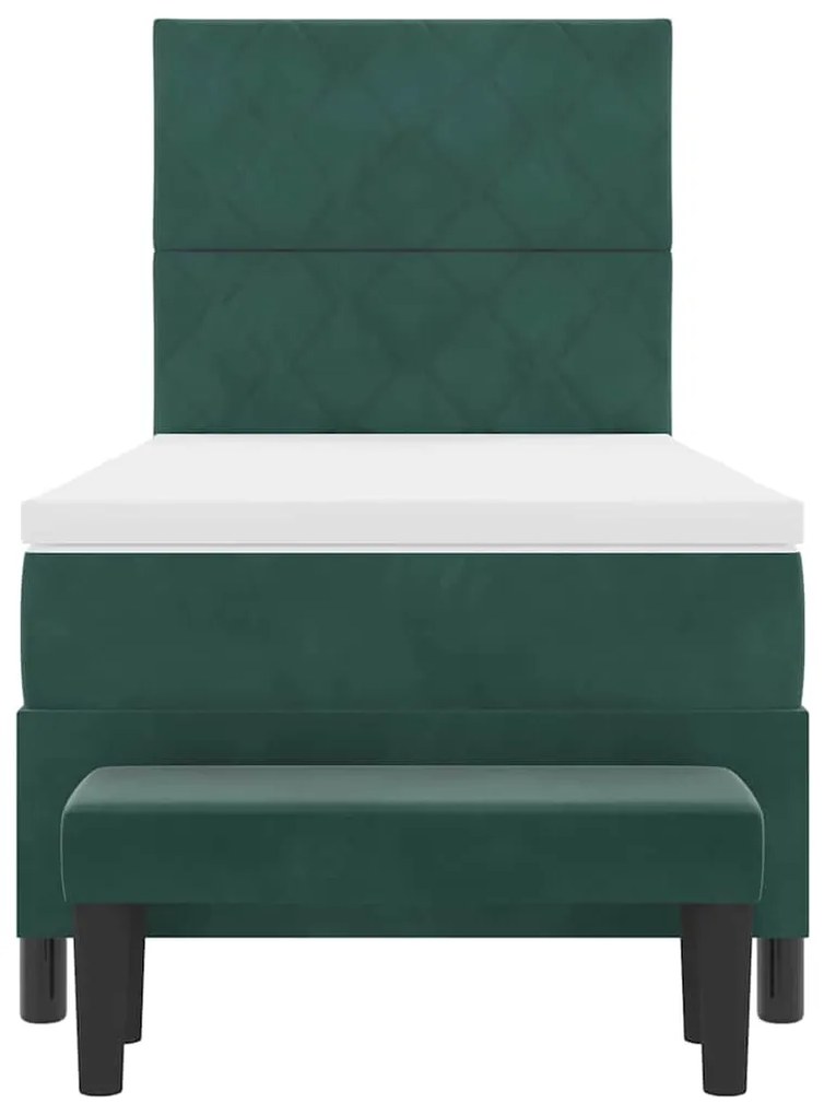 Cama Box com Colchão e Banco Verde Escuro 100x200 cm Veludo