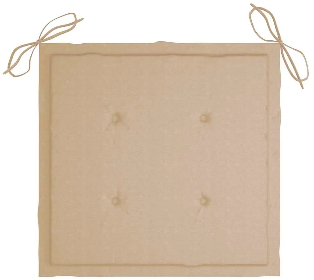 Cadeiras de jardim c/ almofadões beges 8 pcs teca maciça