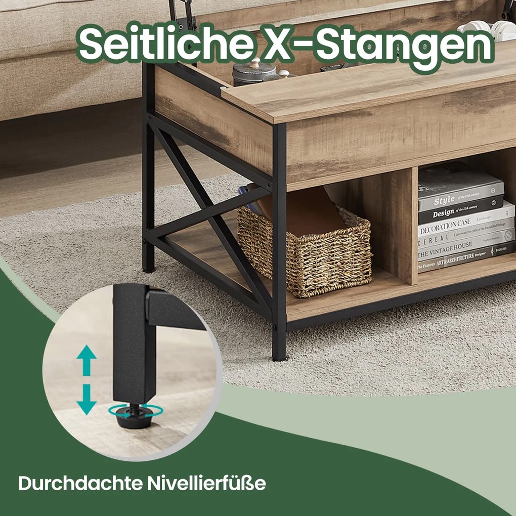 Mesa de centro com altura ajustável 60 x 100 x (48-62) cm Castanho camelo + Preto