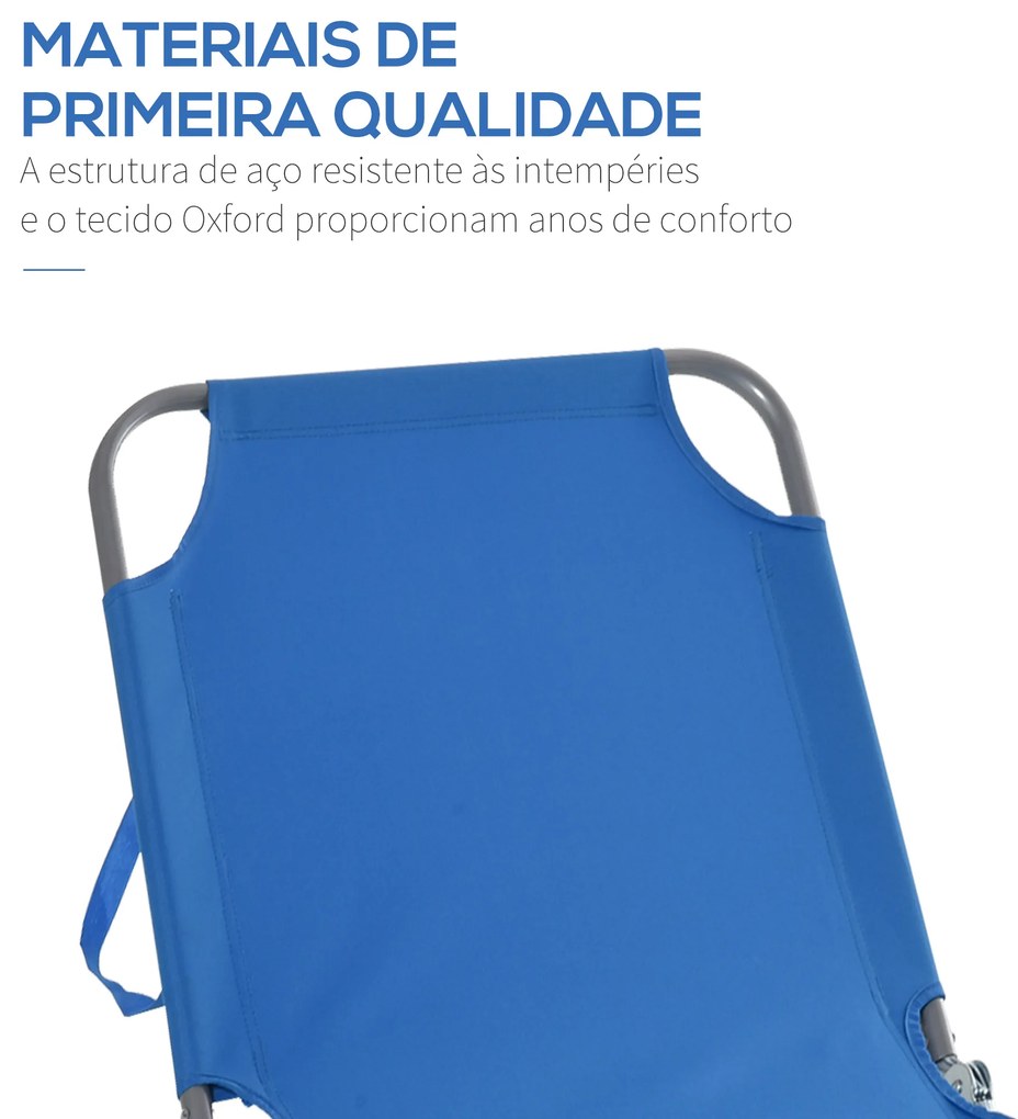 Espreguiçadeira Dobrável Espreguiçadeira de Jardim com Encosto Ajustável em 5 Posições para Terraço 187x55x24 cm Azul