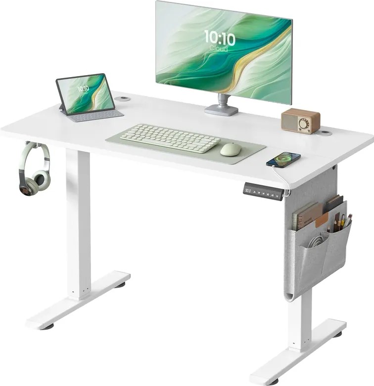 Secretária elétrica 100 x 60 x (72-120) cm com regulação elétrica da altura, branca