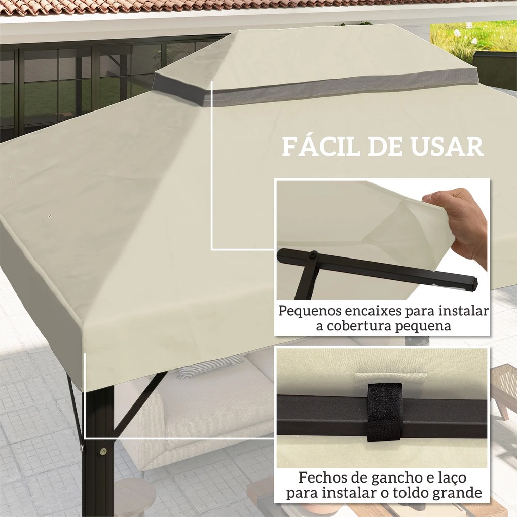 Toldo de Substituição para Pérgola 4x3 m (NÃO INCLUIDA) Toldo para Pérgola com Teto Duplo e Proteção UV 30+ Creme