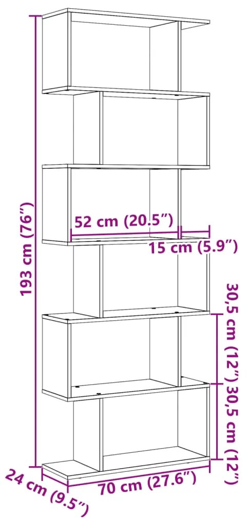 Estante divisória 6 níveis 70x24x193cm derivados madeira branco