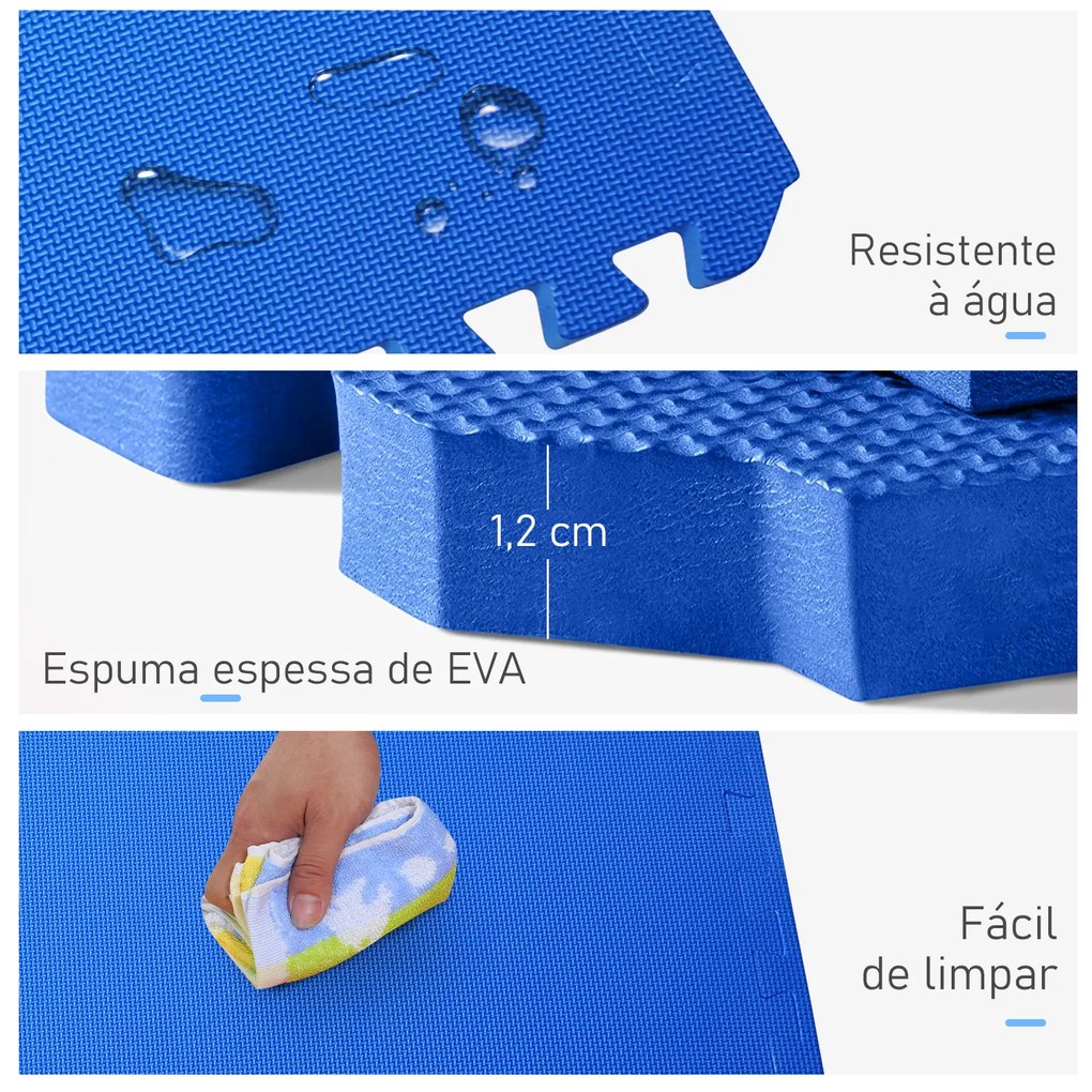 HomCom Tapete puzzle para Crianças e Bebés - Azul - Borracha Espuma EVA - 2,88 m²
