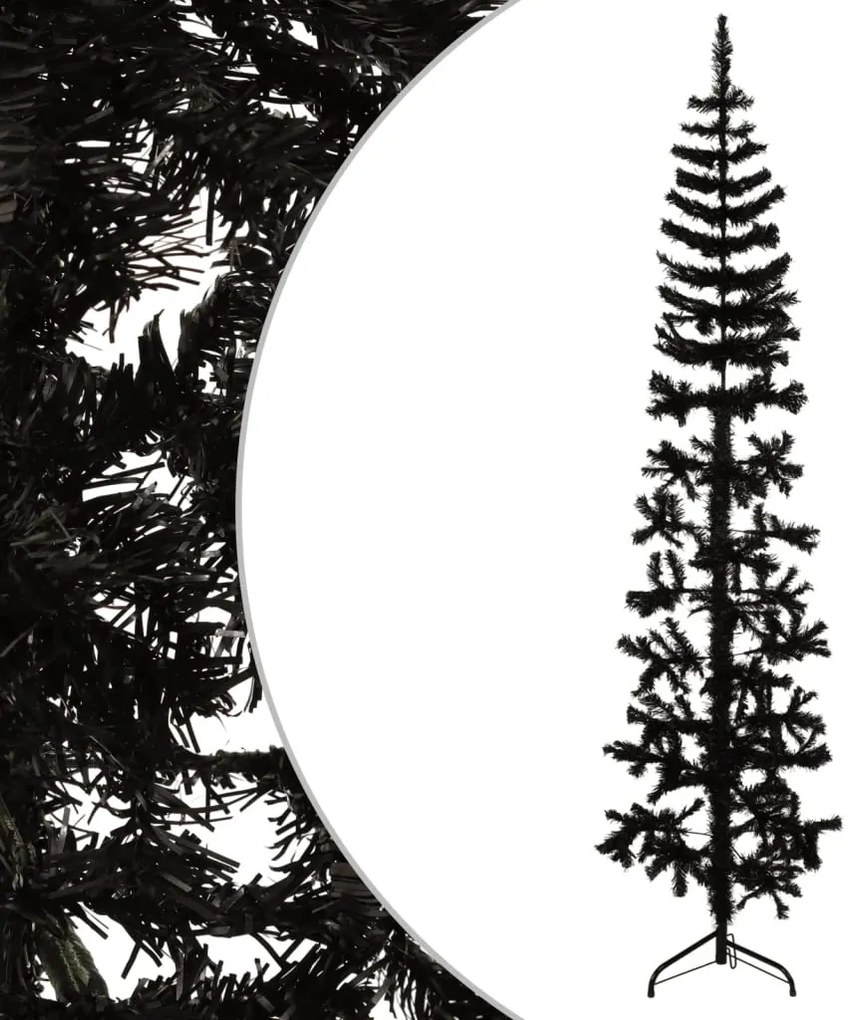 vidaXL Meia árvore de Natal fina com suporte 180 cm preto
