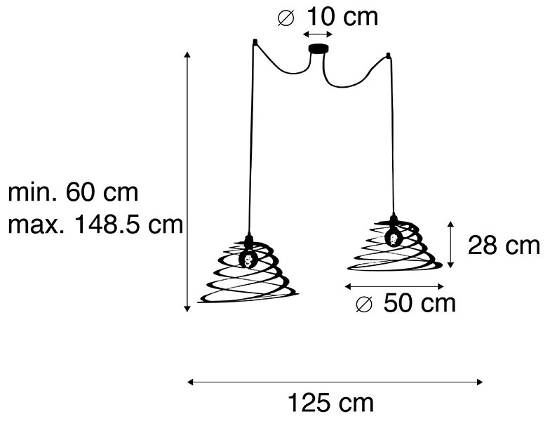 Candeeiro de suspensão de design 2 luzes com cúpula em espiral de 50 cm - Scroll Design,Moderno