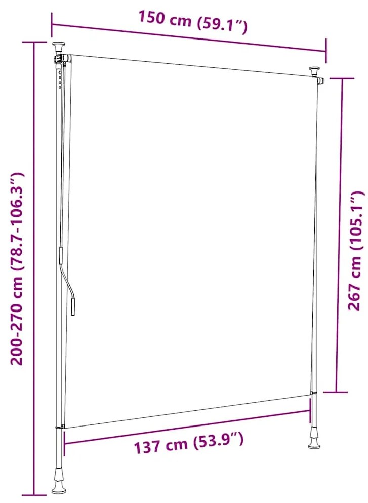 Estore de rolo para exterior 150x270cm tecido/aço azul e branco