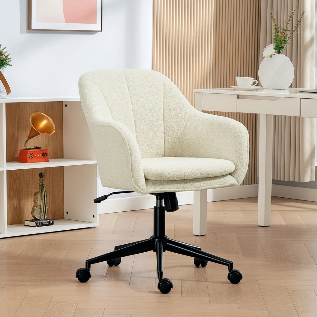 Cadeira de escritório, cadeira ergonómica de escritório com regulação de altura, cadeira giratória, função de balanço, bege