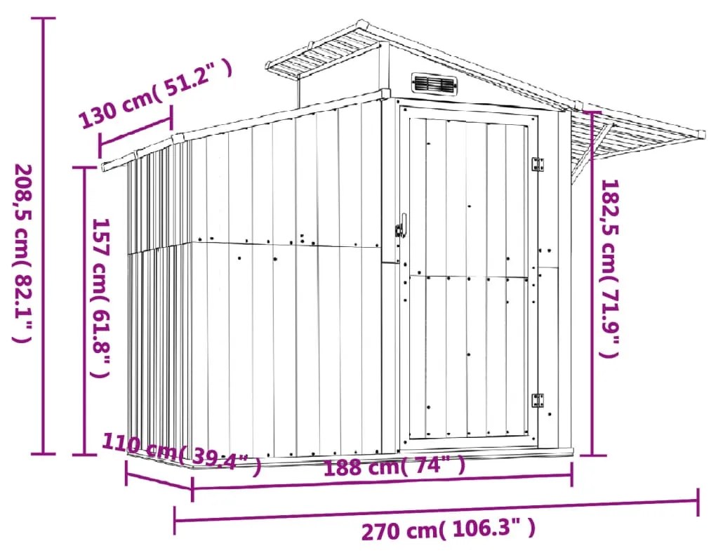 Abrigo de jardim 270x130x208,5 cm aço galvanizado antracite