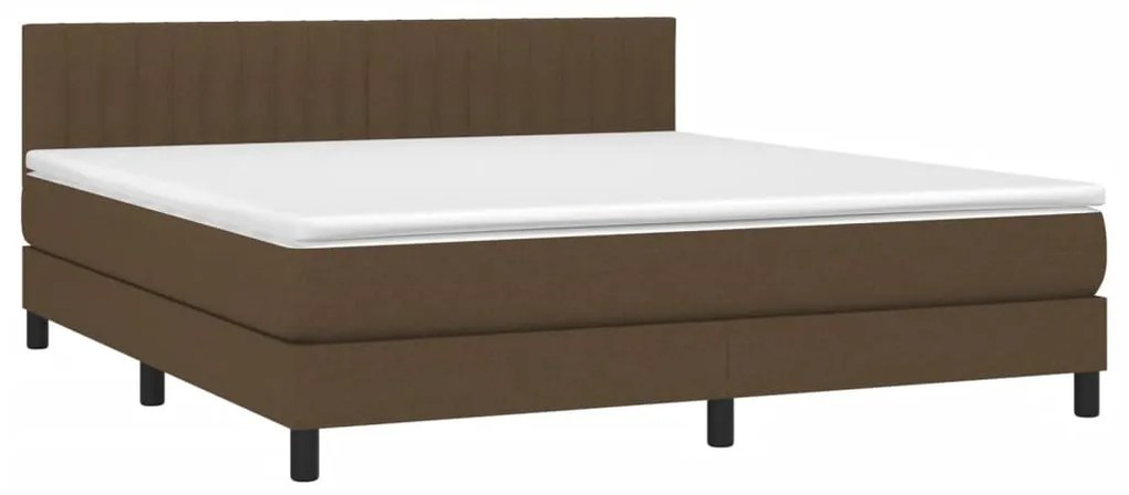 Cama box spring c/ colchão/LED 160x200cm tecido castanho-escuro