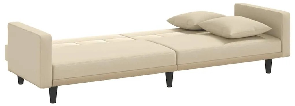 Sofá-cama com almofadões tecido cor creme