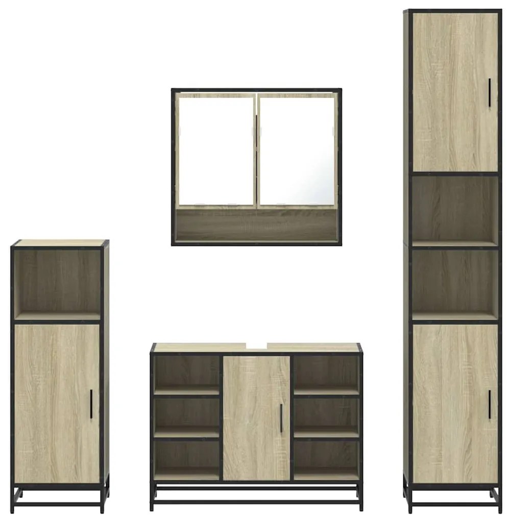 4 pcs conj. móveis casa banho derivados madeira carvalho sonoma