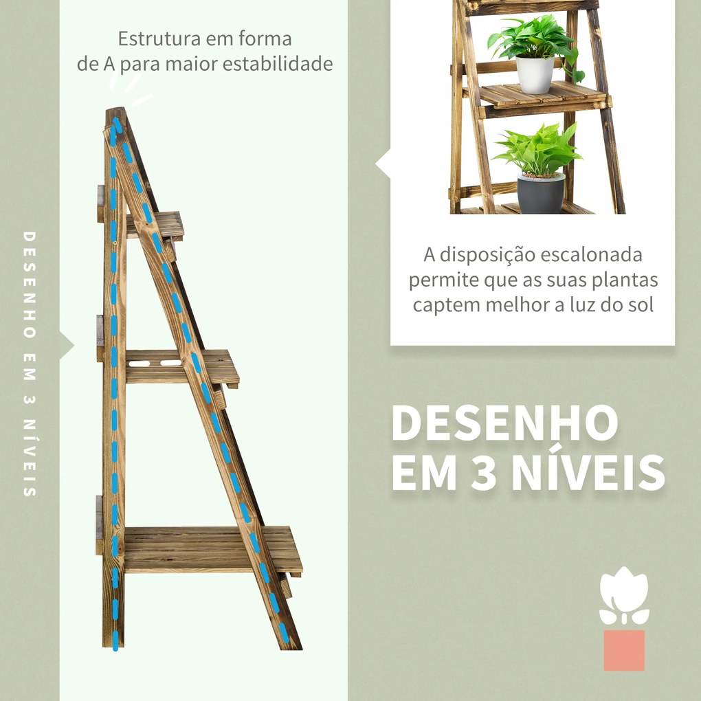 Suporte para Plantas de 3 Níveis Dobrável para Interior e Exterior 40x37x93 cm Madeira