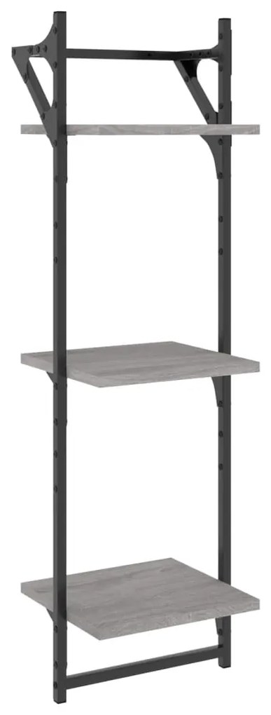 Estante 3 prateleiras c/ barras 2pcs 30x25x100 cm cinza sonoma