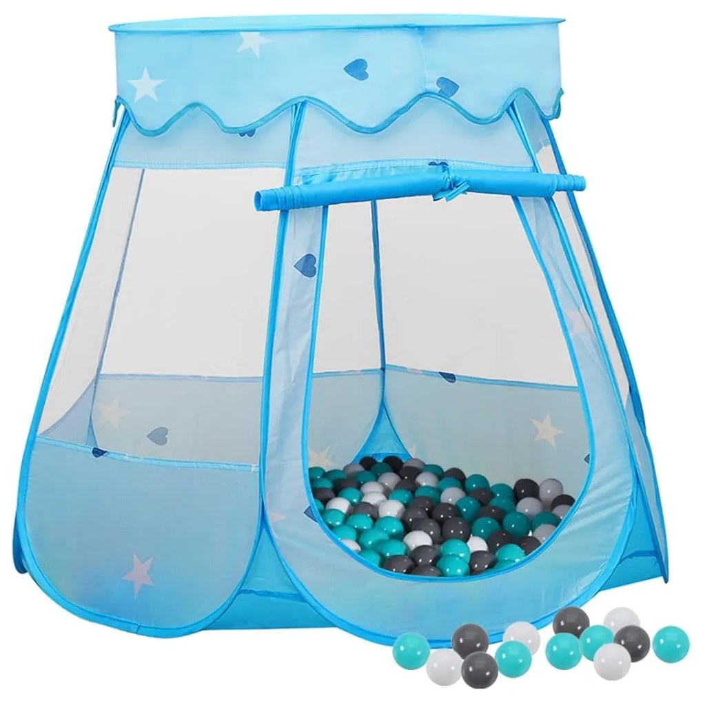 3107722 vidaXL Tenda de brincar infantil com 250 bolas 102x102x82 cm azul
