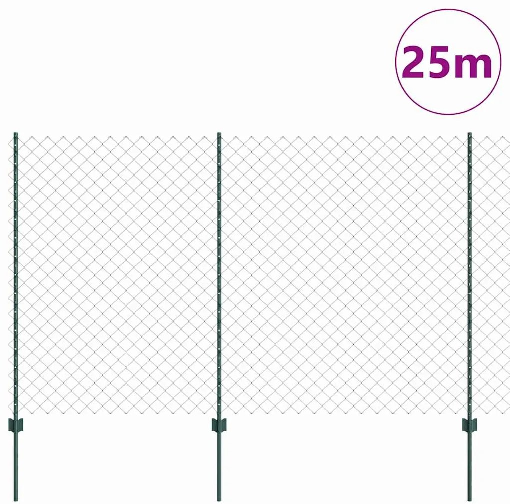 Conjunto de Cerca de Jardim Conjunto de 2 Verde Metal 25x1,5 m