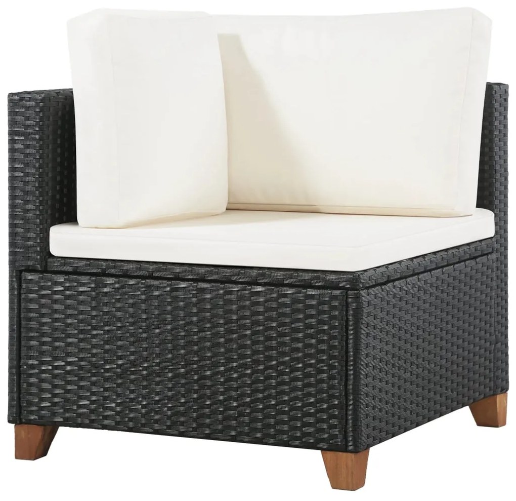 4 pcs conjunto lounge de jardim c/ almofadões vime PE preto