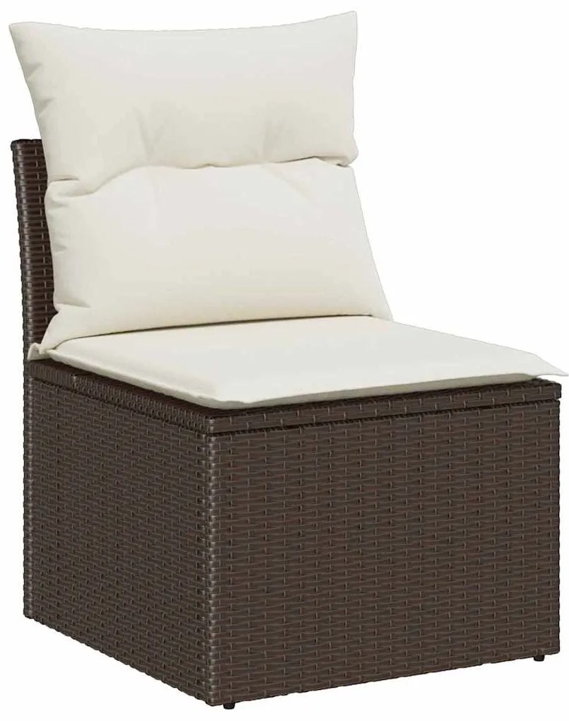 Conjunto de Sofás para Jardim com Almofadas Castanho Rattan Poliéster