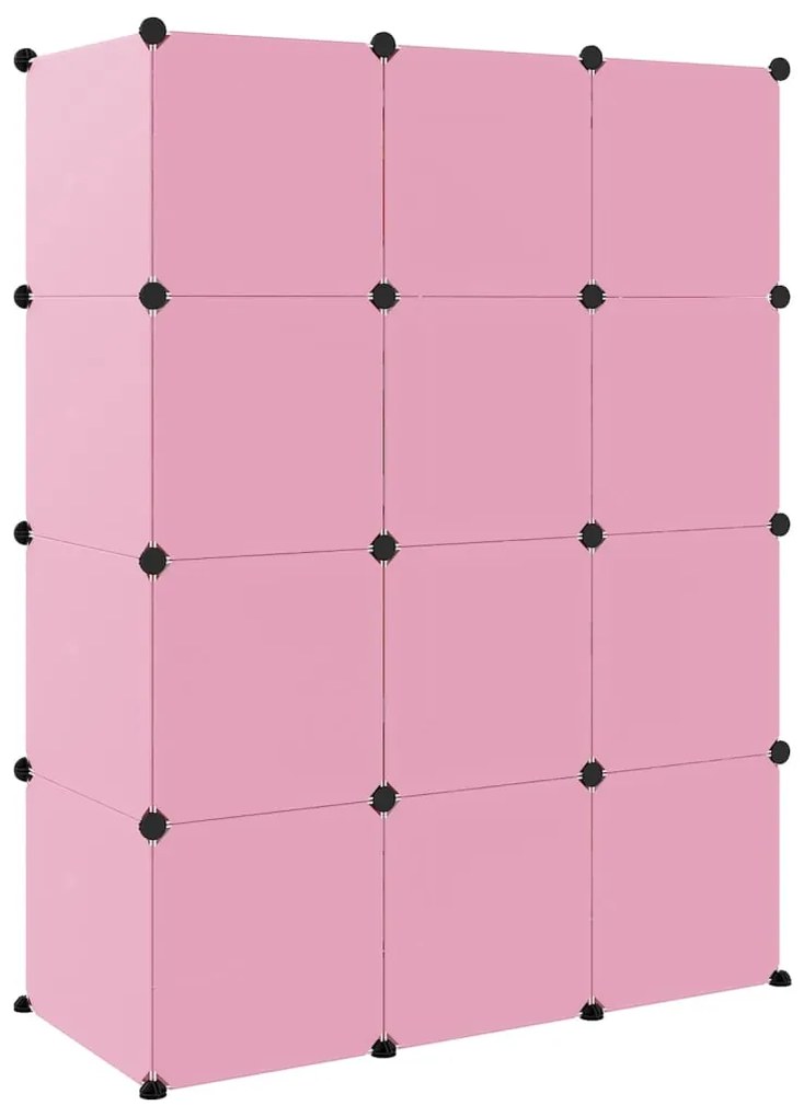 Armário de arrumação infantil com 12 cubos PP rosa