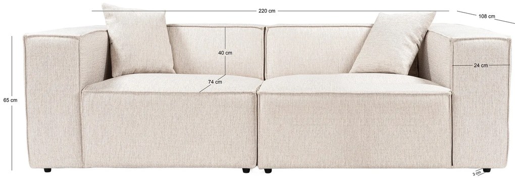 Sofá de 2 Lugares Lora – Castanho Claro – 220x108x65 cm