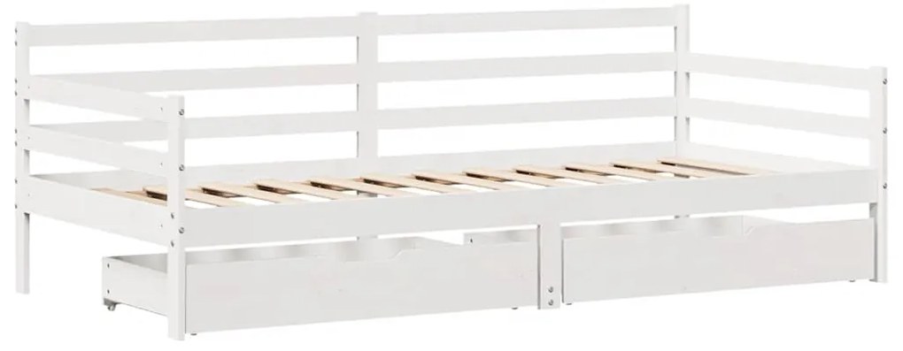 Sofá-cama c/ gavetas 90x190 cm madeira de pinho maciça branco